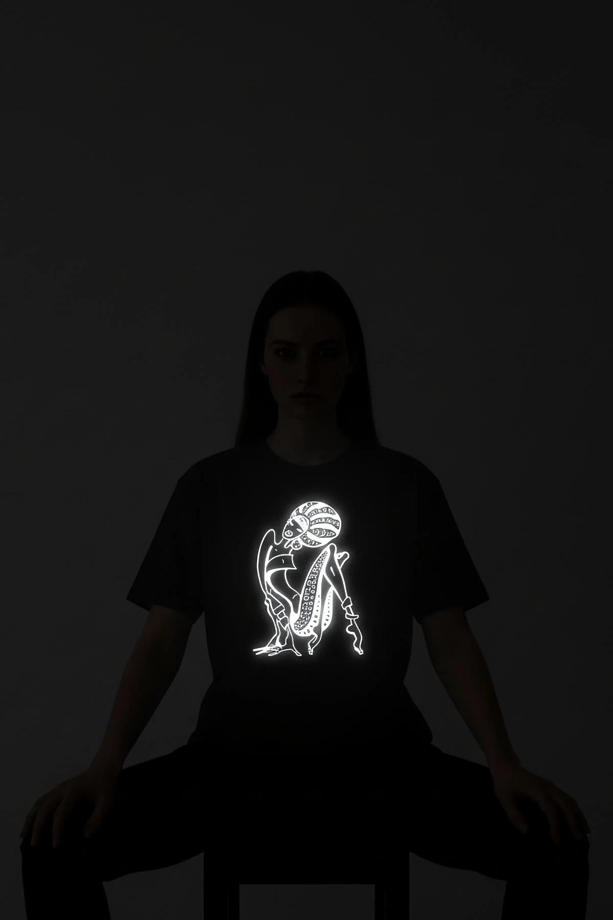 Black Reflective Graphic T-Shirt Custom Text Front View