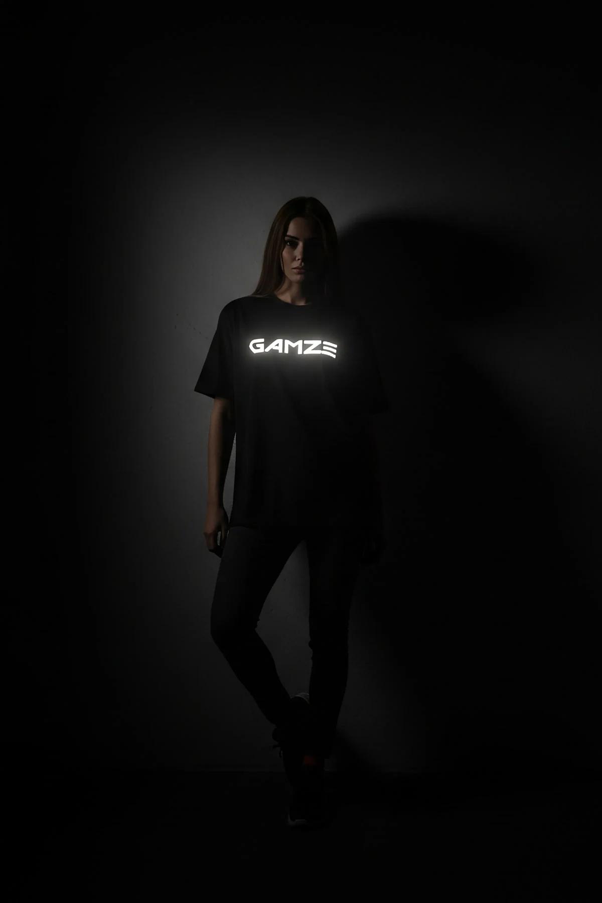 Black Reflective Graphic T-Shirt Custom Text Front View