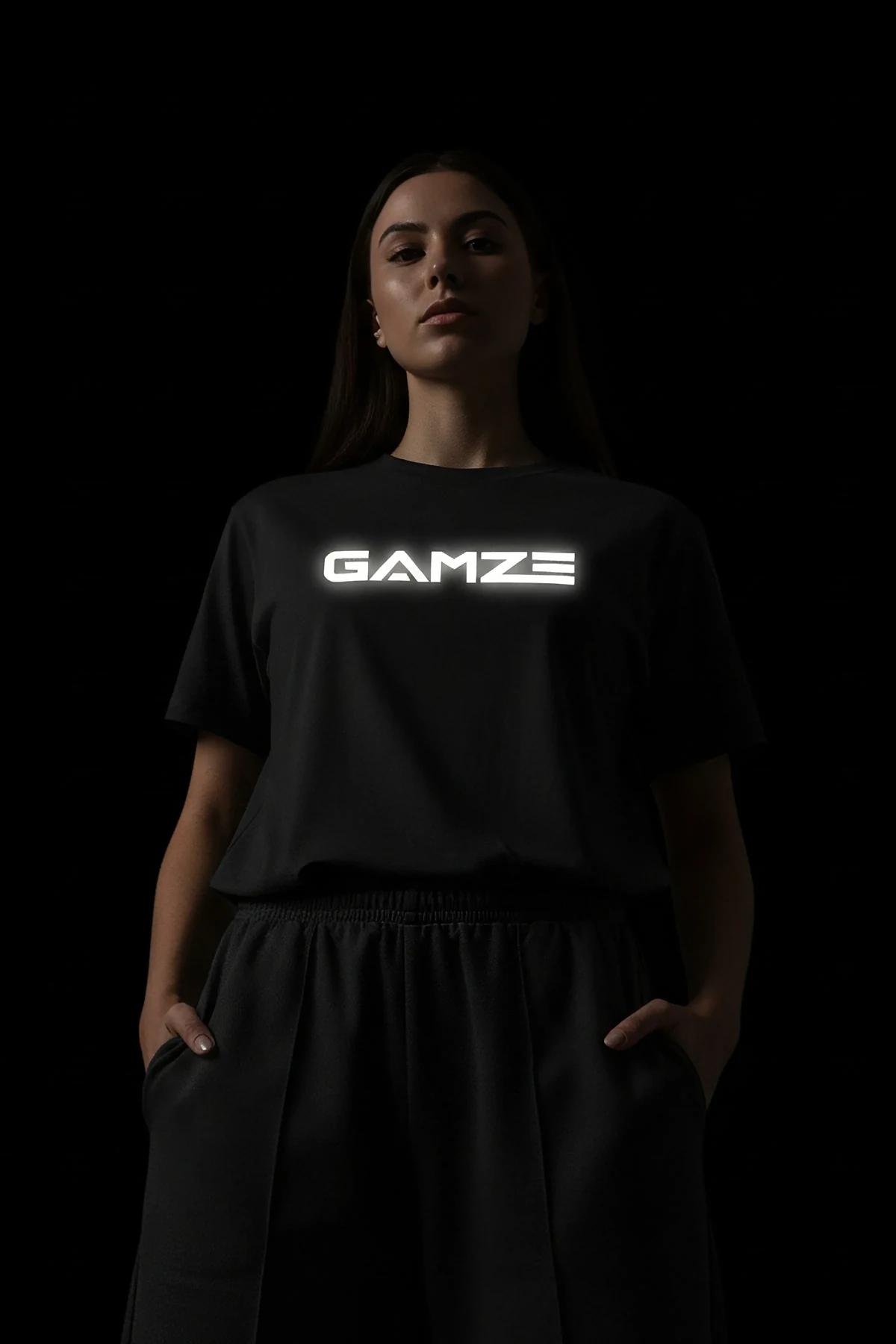 Black Reflective Graphic T-Shirt Custom Text Front View