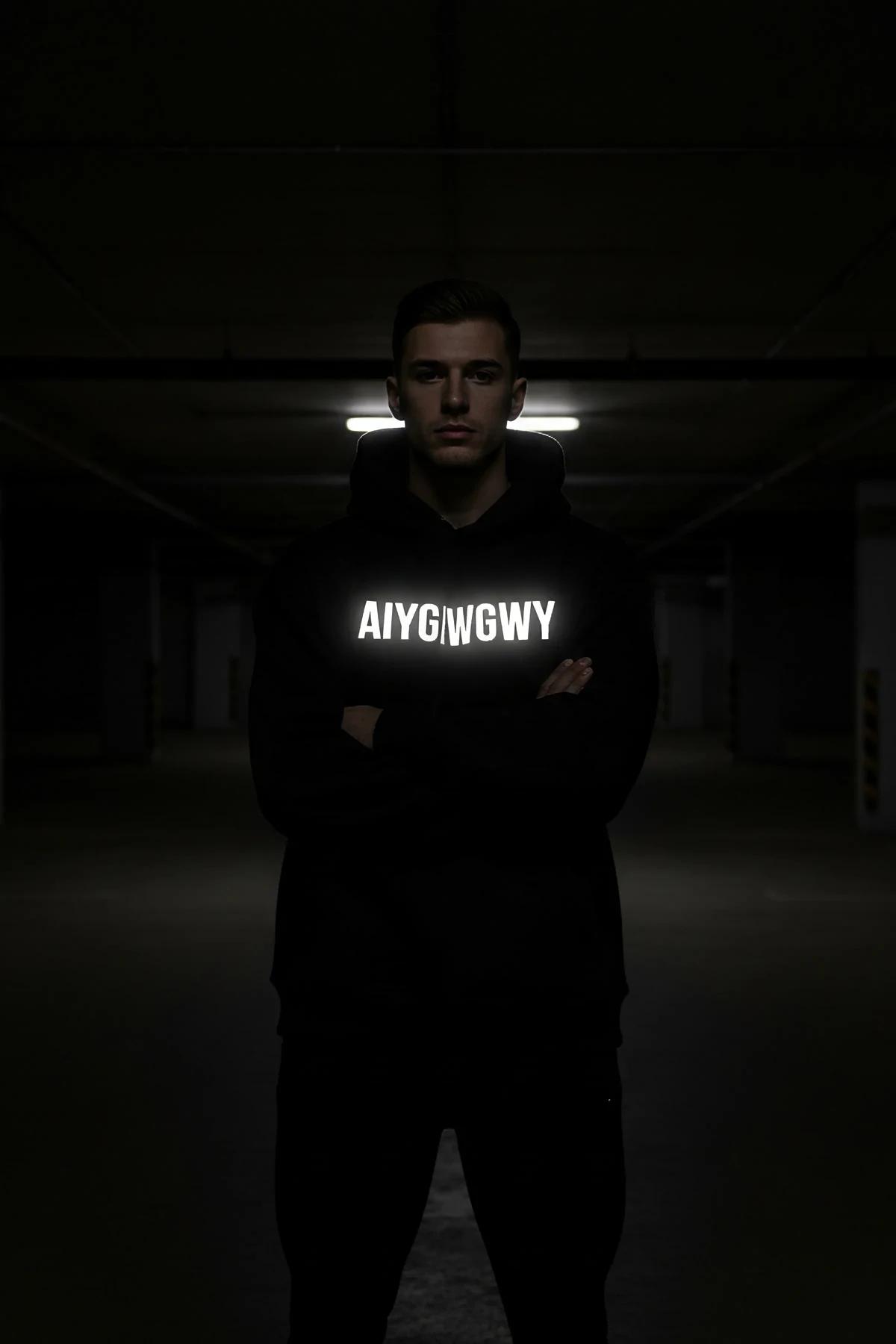 Black Reflective Glow-in-the-Dark Hoodie Men Custom Text AIYG/WGWY