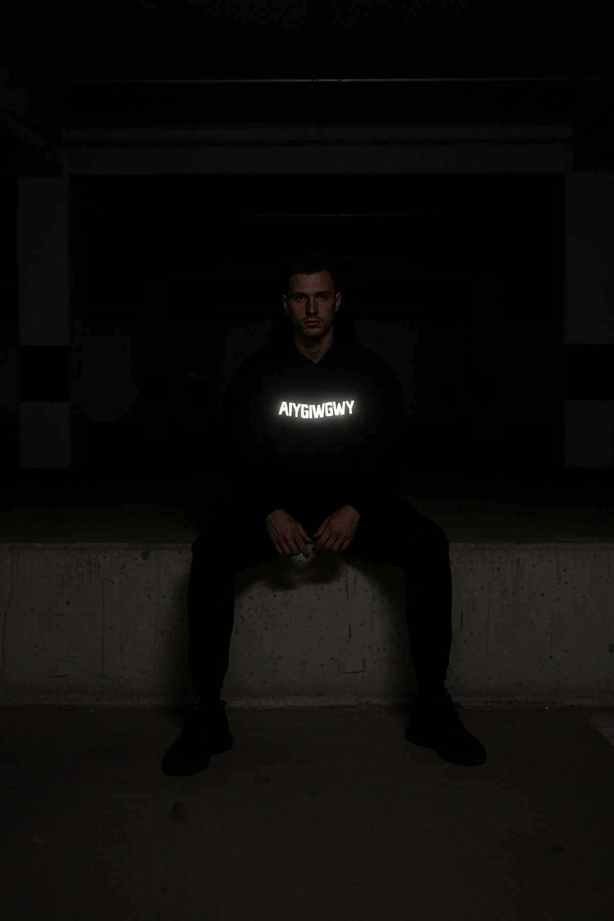 Black Reflective Glow-in-the-Dark Hoodie Men Custom Text AIYG/WGWY