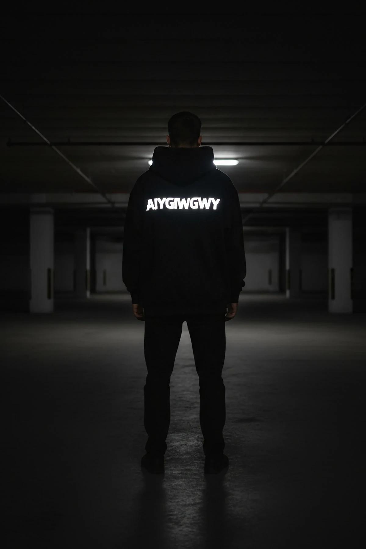 Black Reflective Glow-in-the-Dark Hoodie Men Custom Text AIYG/WGWY