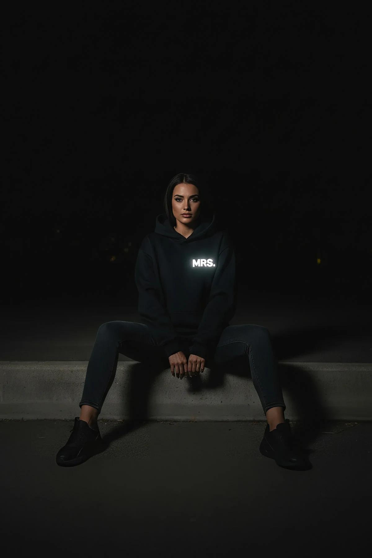 Reflective Mrs. hoodie black glow-in-the-dark chest print festival outfit