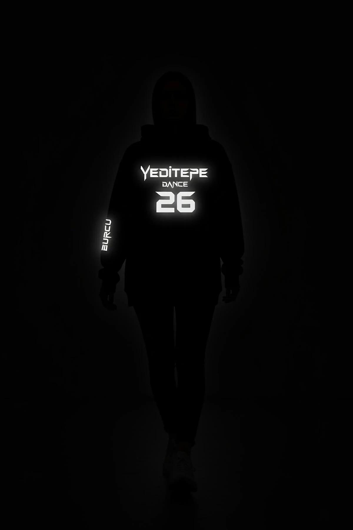 Custom reflective long sleeve top with 'YEDITEPE DANCE 26' and 'BURCU' in reflective print