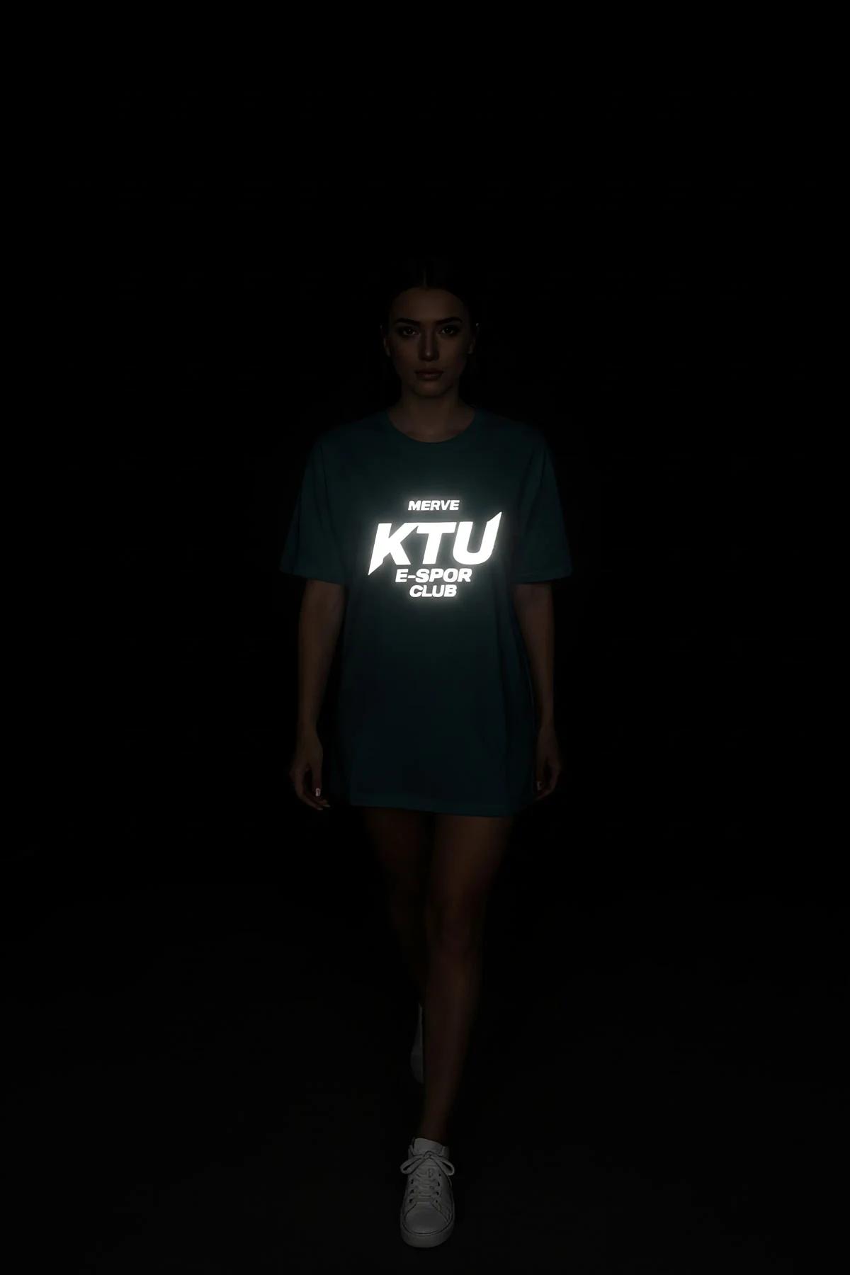 Black Reflective T-Shirt with Glowing Logo Print Women's Custom E-Sports Club Design