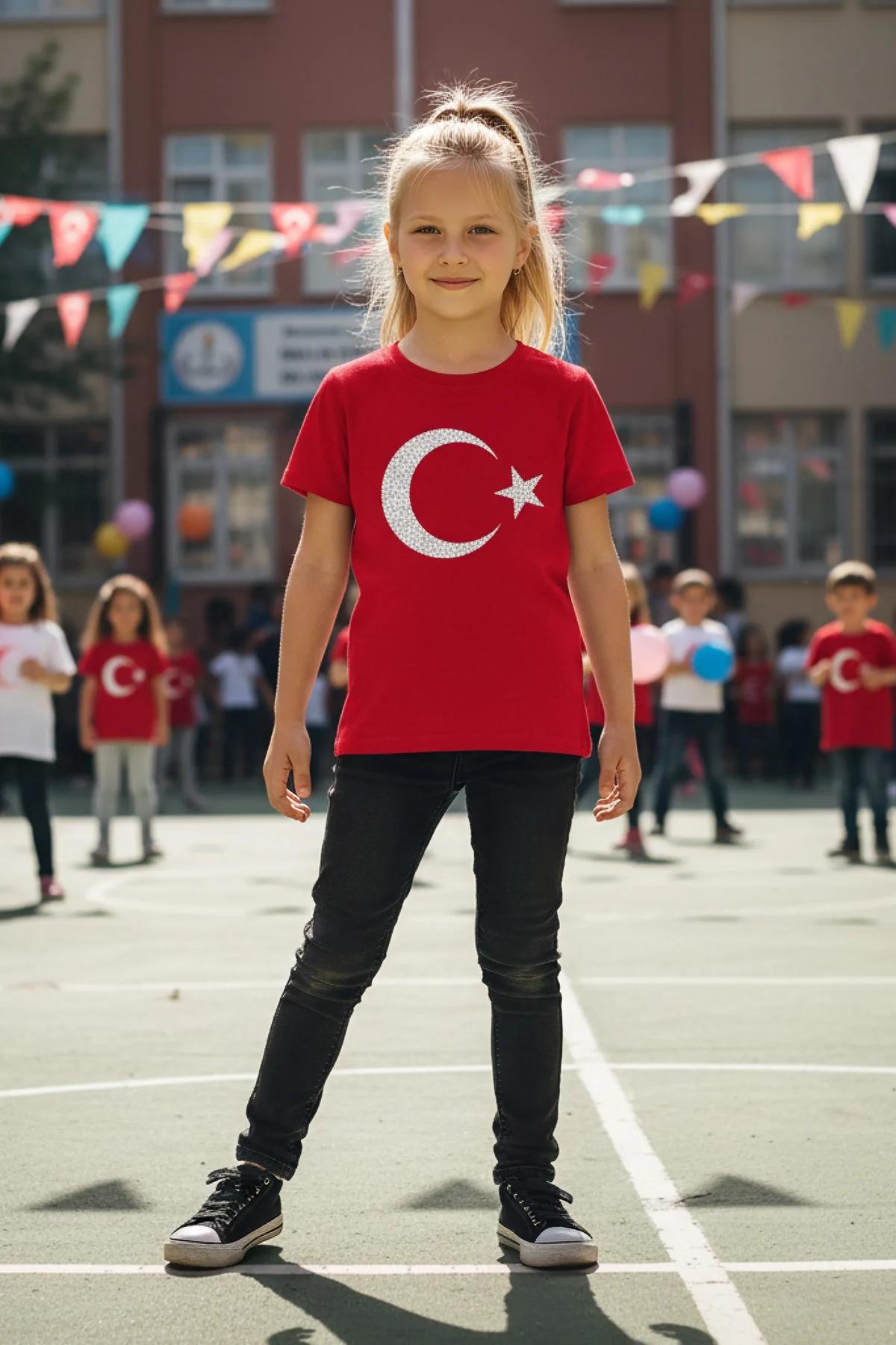 Sparkling moon star red holiday t-shirt kids festival outfit