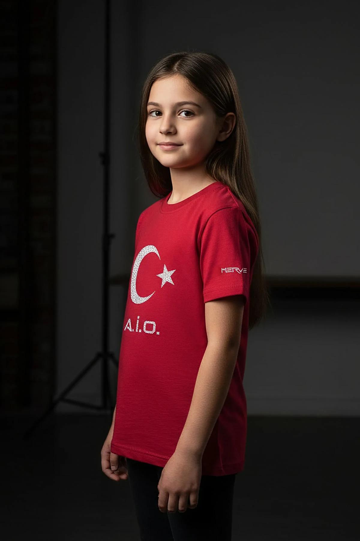 Sparkling crescent moon and star red t-shirt front graphic with text
