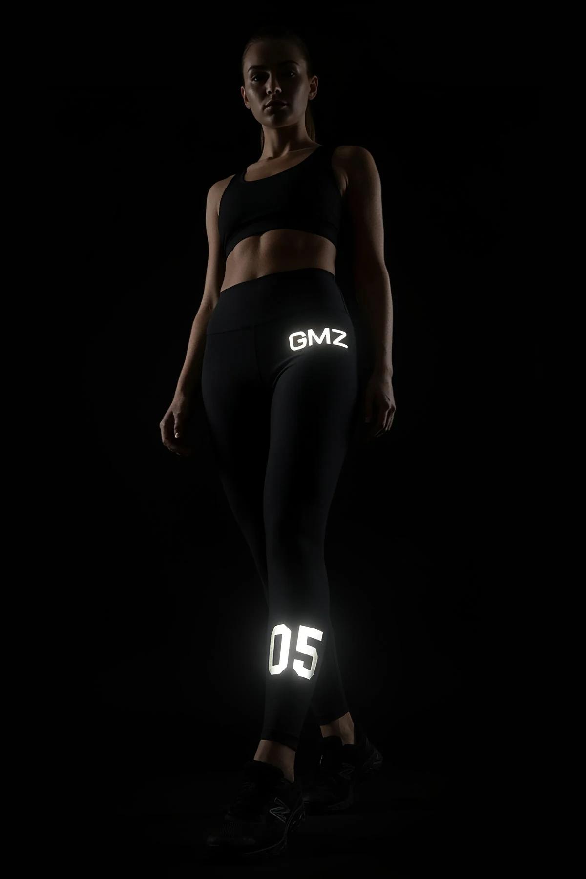 Black Reflective High-Waist Performance Leggings with GMZ Logo