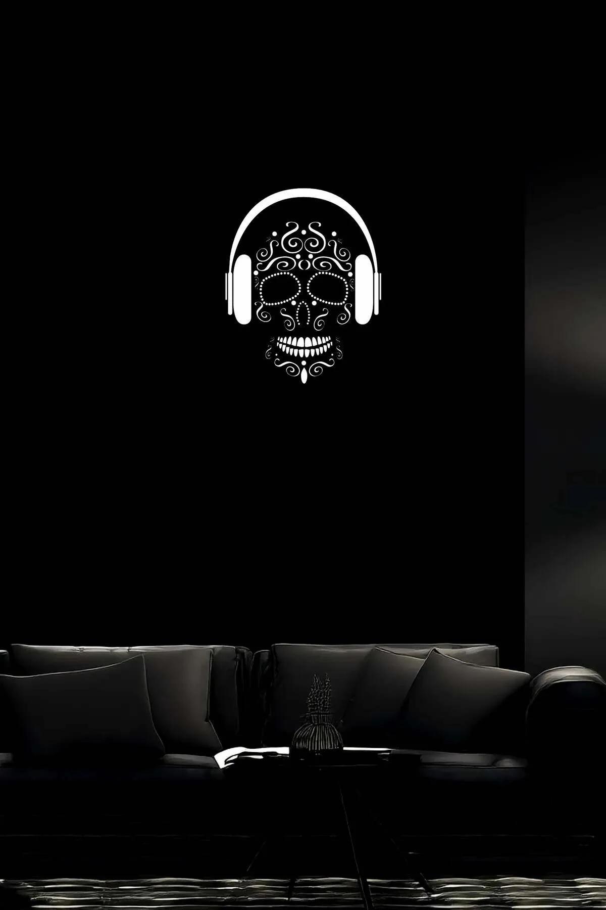 Reflective Sugar Skull Canvas Art Front View High Contrast Design White on Black Wall Display