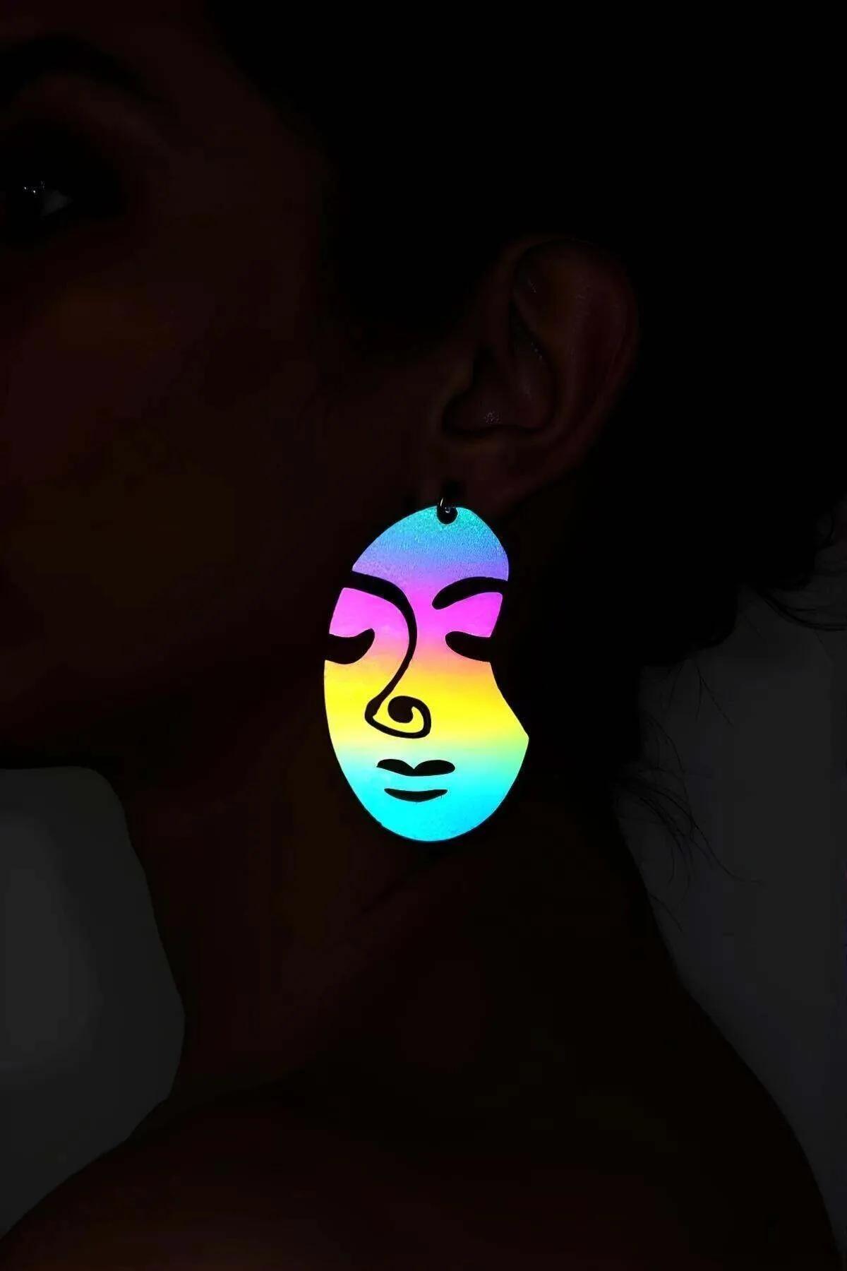 Reflective Rainbow Abstract Face Dangle Earrings