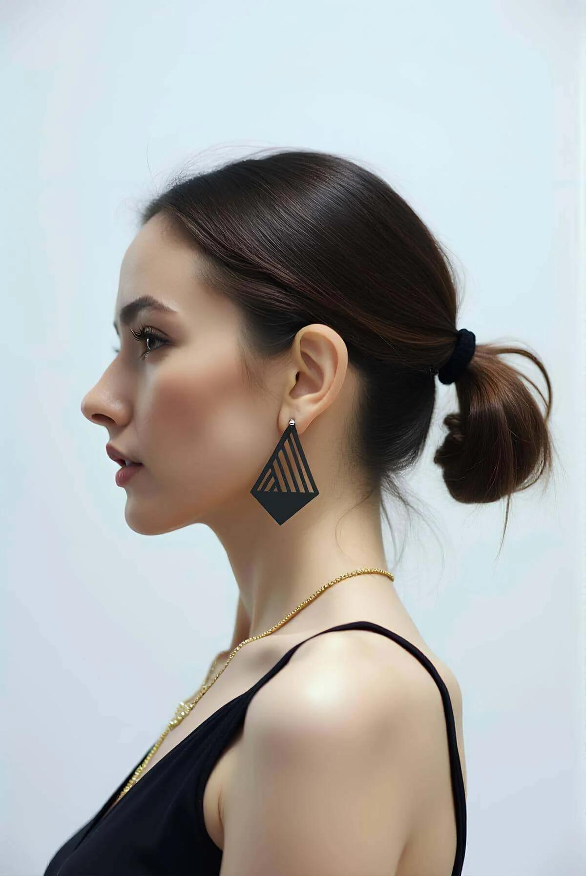 Black Triangle Earrings: Modern Laser Cut Geometric Style