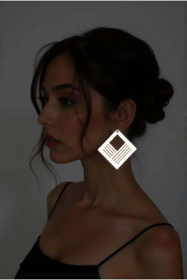 Reflective Geometric Square Drop Earrings
