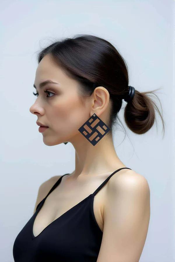 Laser Cut Geometric Square Earrings