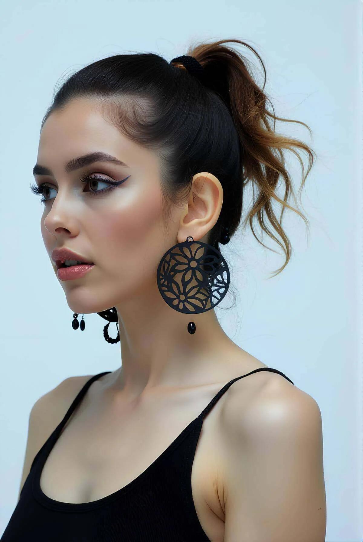Black Flower Statement Earrings - Elegant Laser Cut Design
