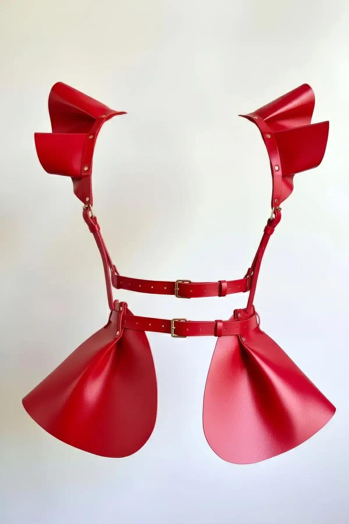 Red Faux Leather Flounce Body Harness