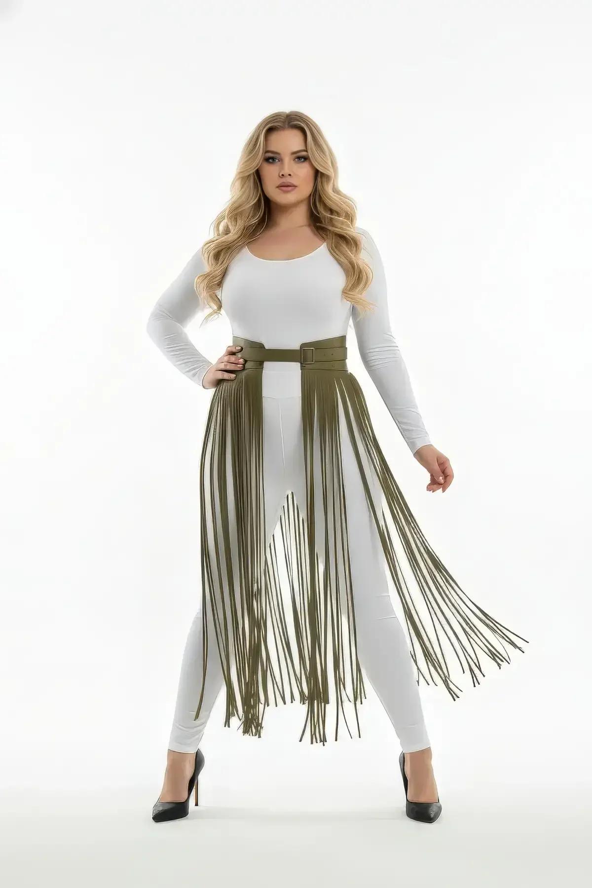 Faux Leather Fringe Harness Belt with Buckle