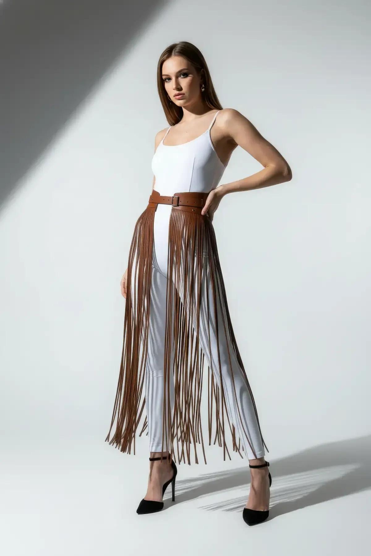Brown Fringe Belt Skirt Harness