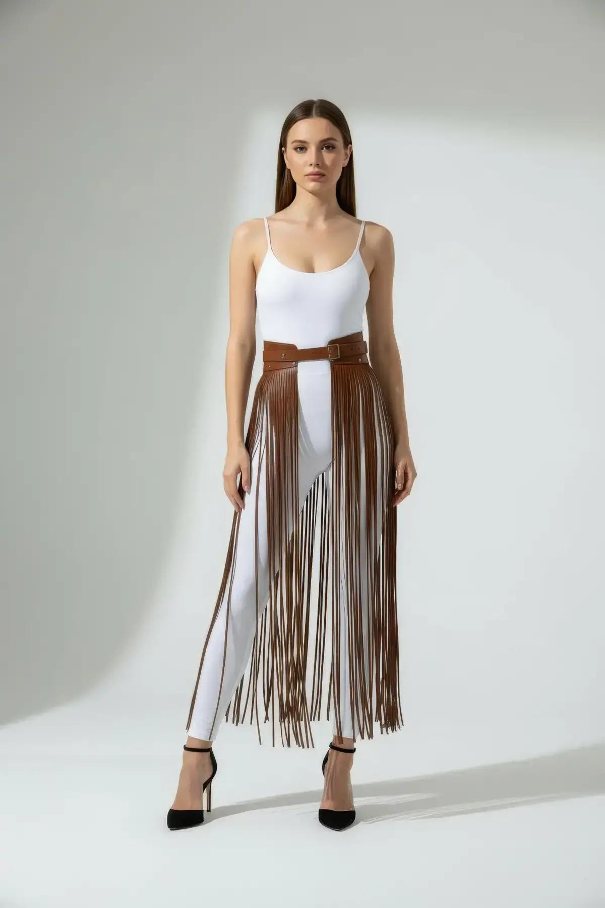 Brown Fringe Belt Skirt Harness