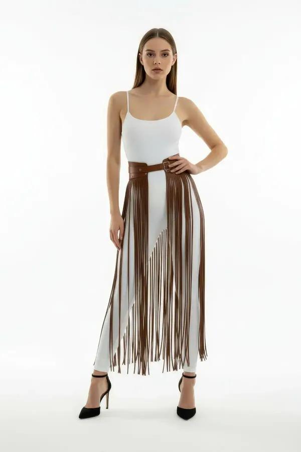 Brown Fringe Belt Skirt Harness