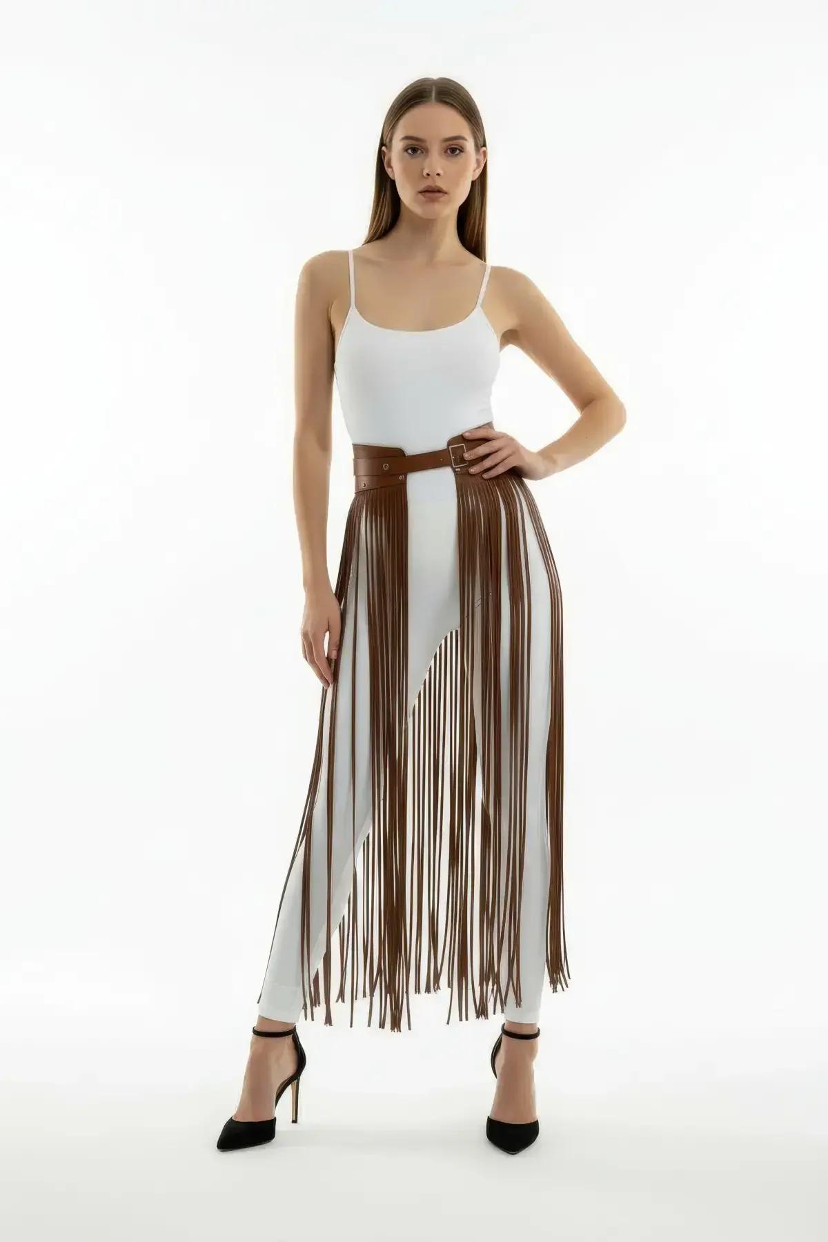 Brown Fringe Belt Skirt Harness