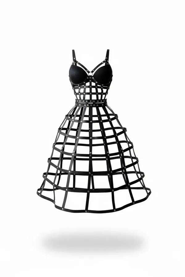 Structured Faux Leather Cage Skirt & Bodice Harness