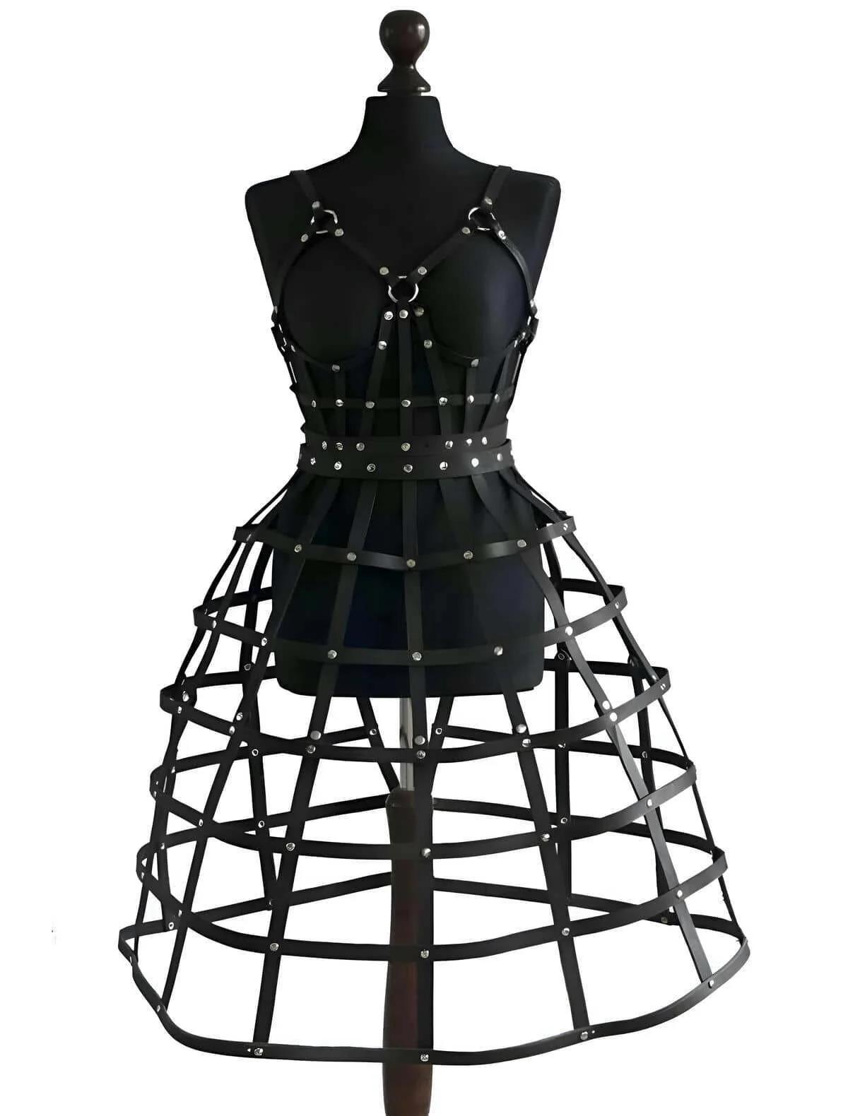 Adjustable Leather Body Harness Skirt and Crop Top Set