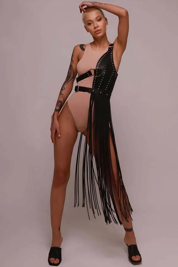 Tasseled Leather Harness Skirt – Adjustable Fringe Waist Wrap