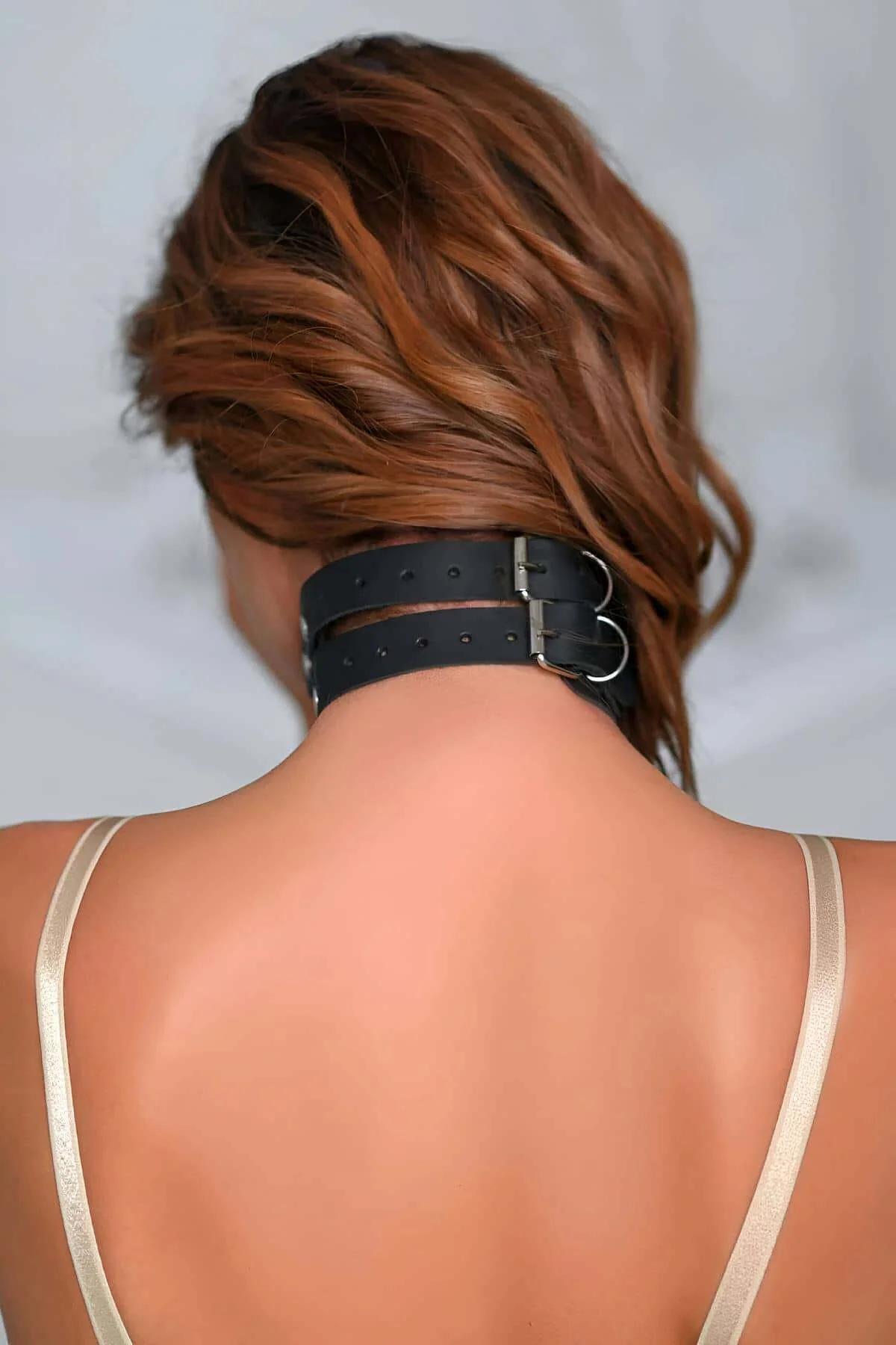 Studded Leather Collar and Cuffs Set - Adjustable Fetish Wear