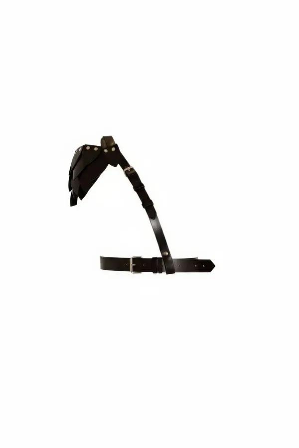 Asymmetric Faux Leather Shoulder Harness with Studded Epaulet