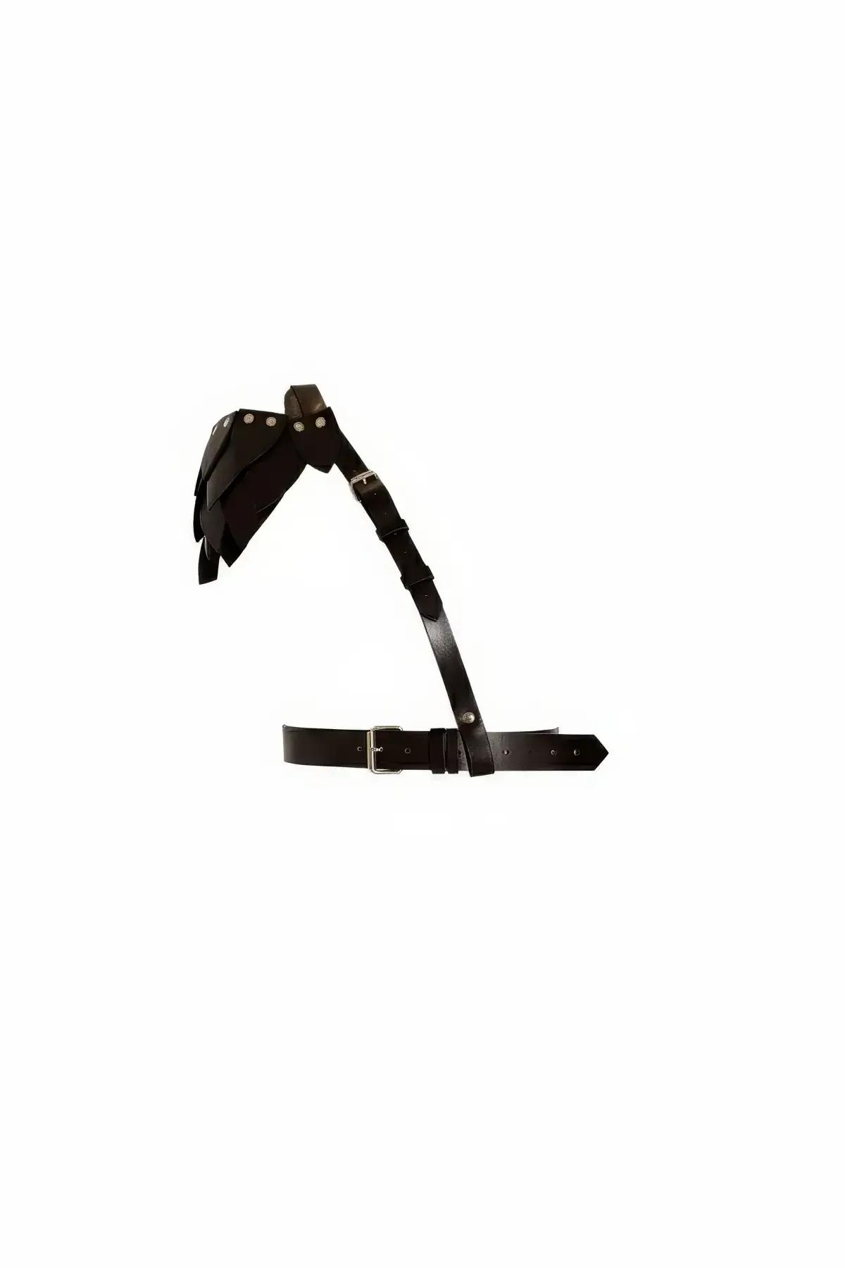 Asymmetric Faux Leather Shoulder Harness with Studded Epaulet
