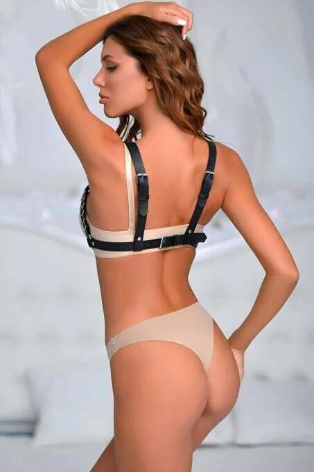 Black Caged Body Harness Back View Buckled Closures and Strap Lines