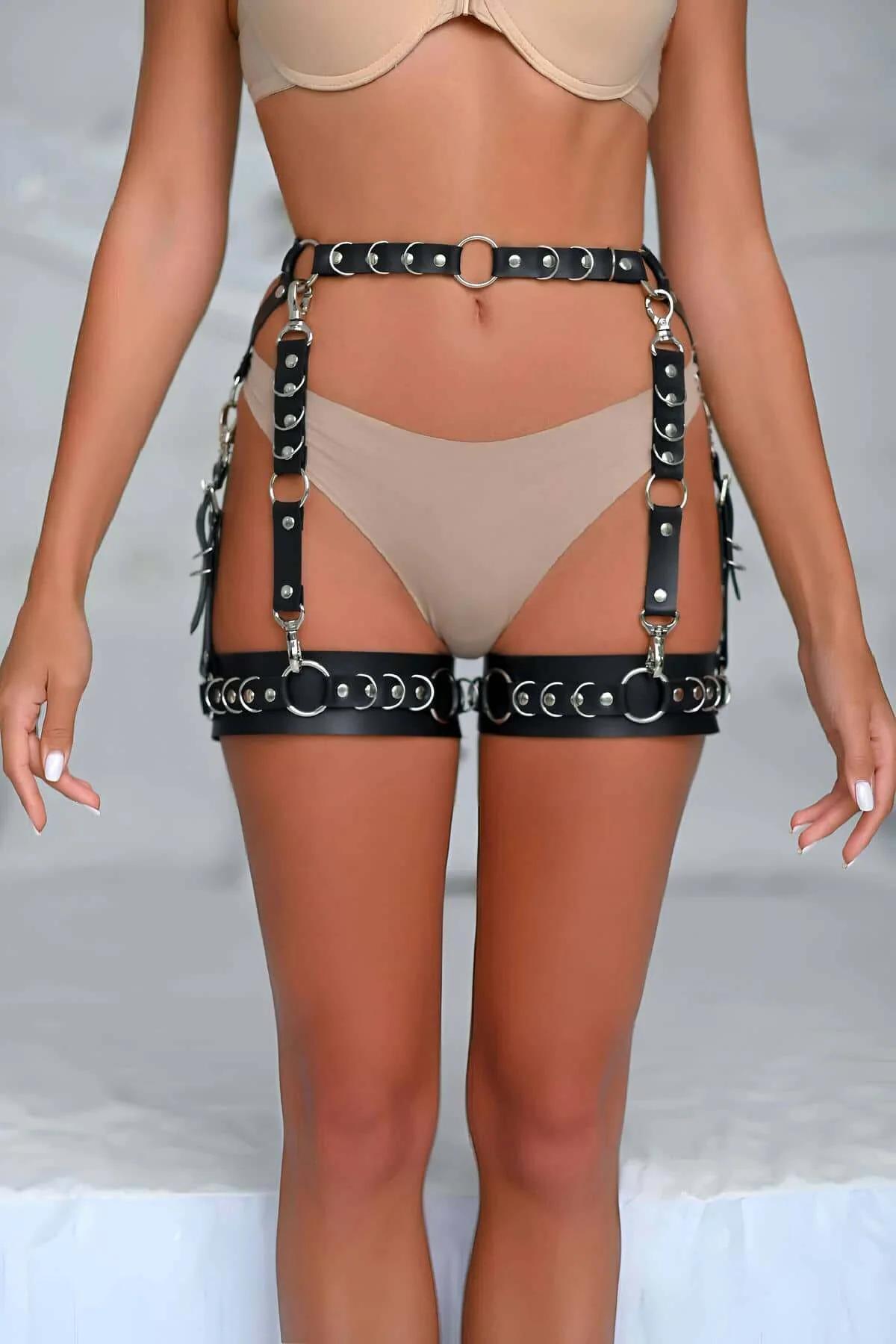 Womens Leather Thigh Garter Harness with Adjustable Straps