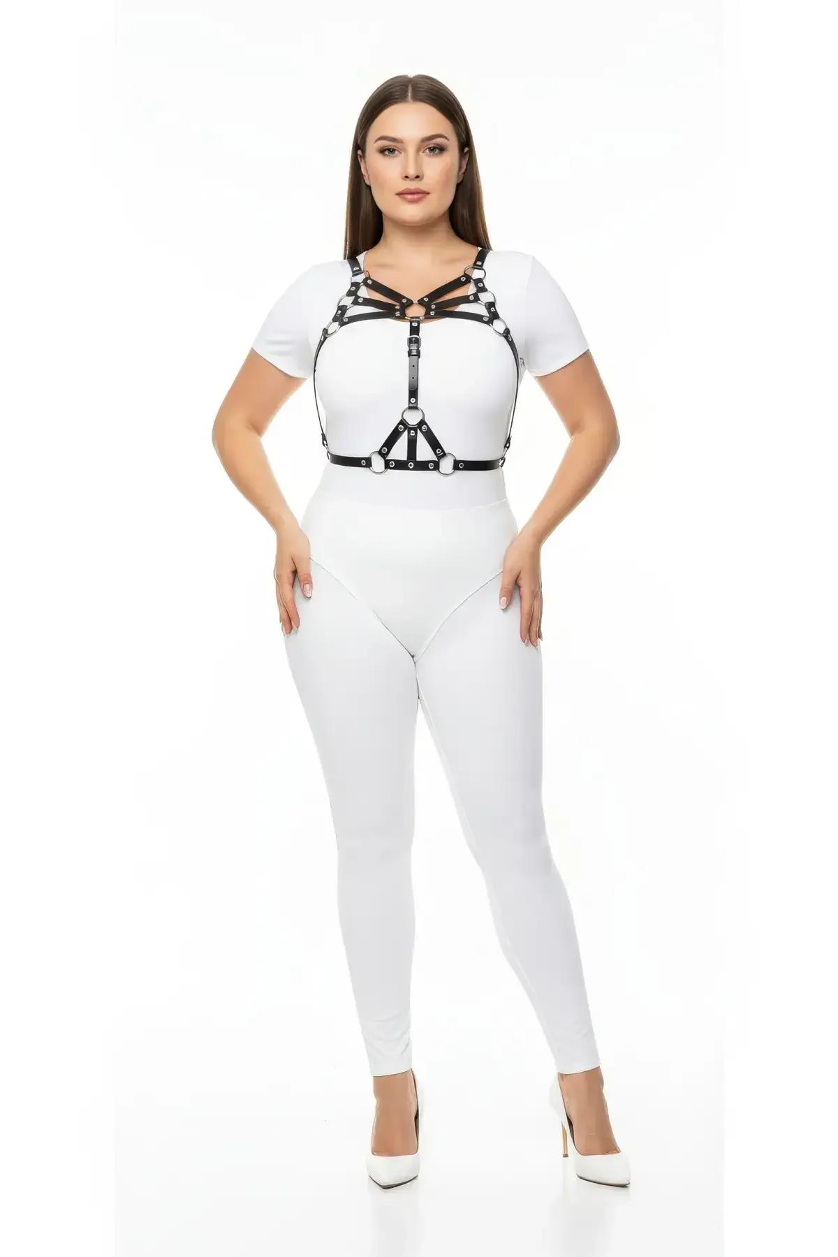 Black Strappy Body Harness with O-Ring Details