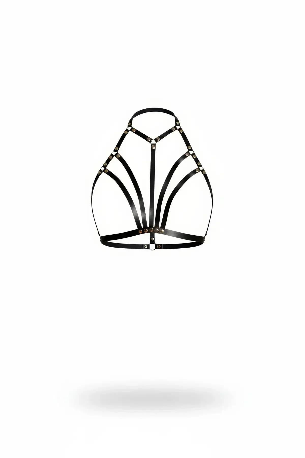 Caged Faux Leather Halter Harness Top with Gold Hardware