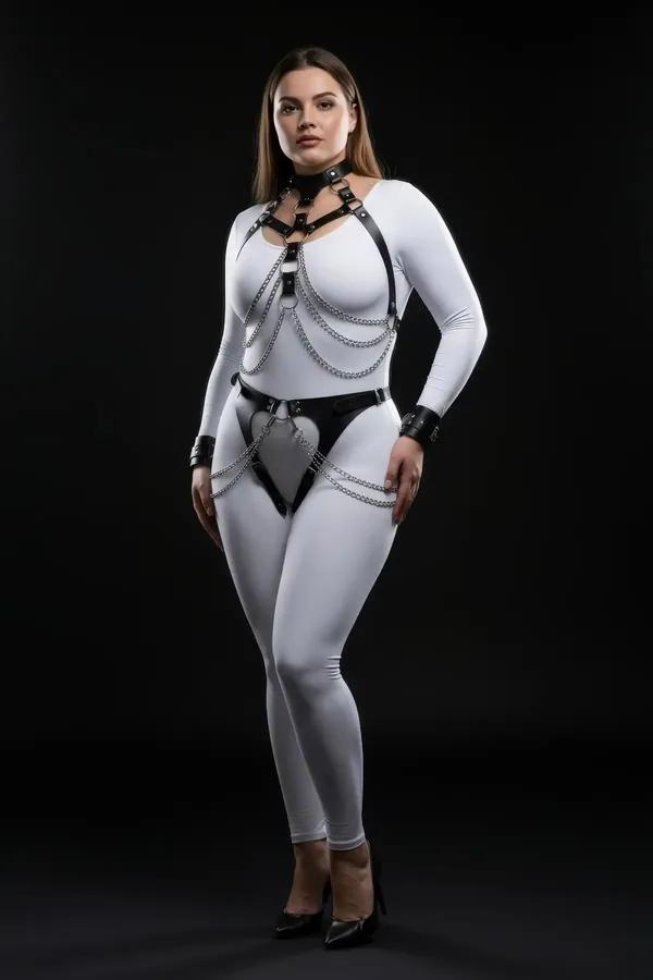 Full Body Faux Leather Harness with Choker & Chains