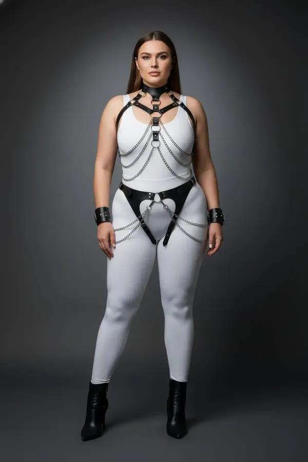 Full Body Faux Leather Harness with Choker & Chains