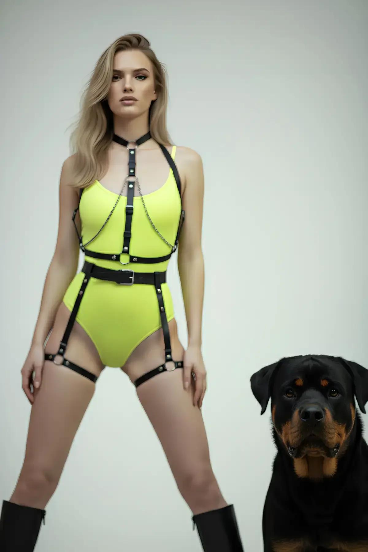 Full Body Harness with Neck Collar & Detachable Chains