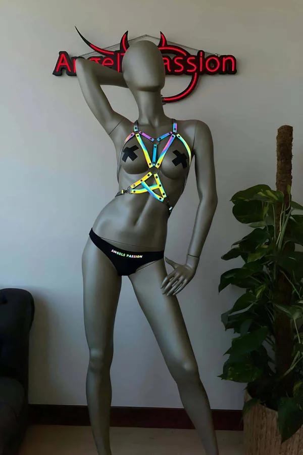 Reflective Body Harness – Adjustable Iridescent Rave Festival Top