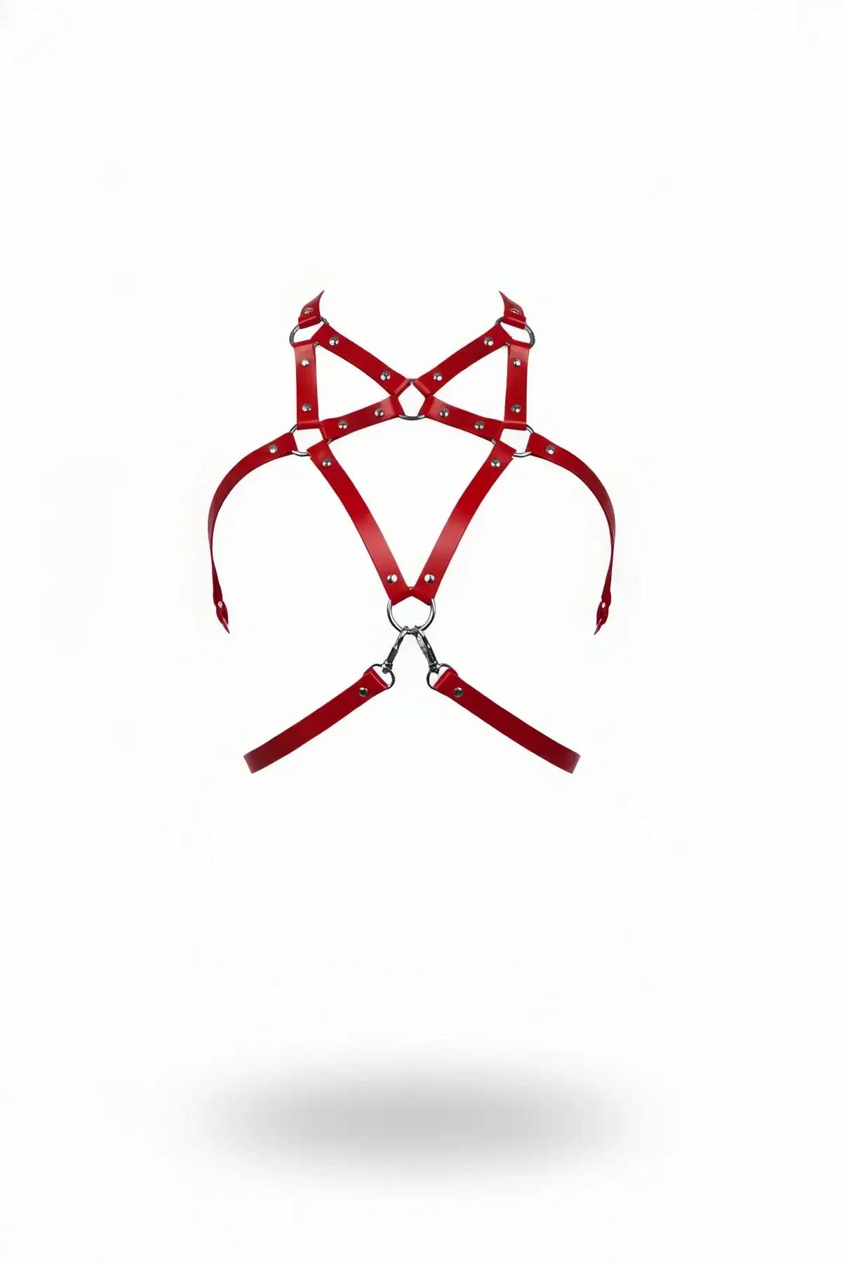 Red Faux Leather Chest Harness with O-Ring & Clasps