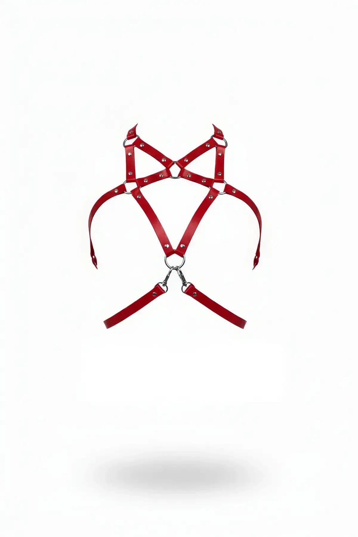 Red Faux Leather Chest Harness with O-Ring & Clasps