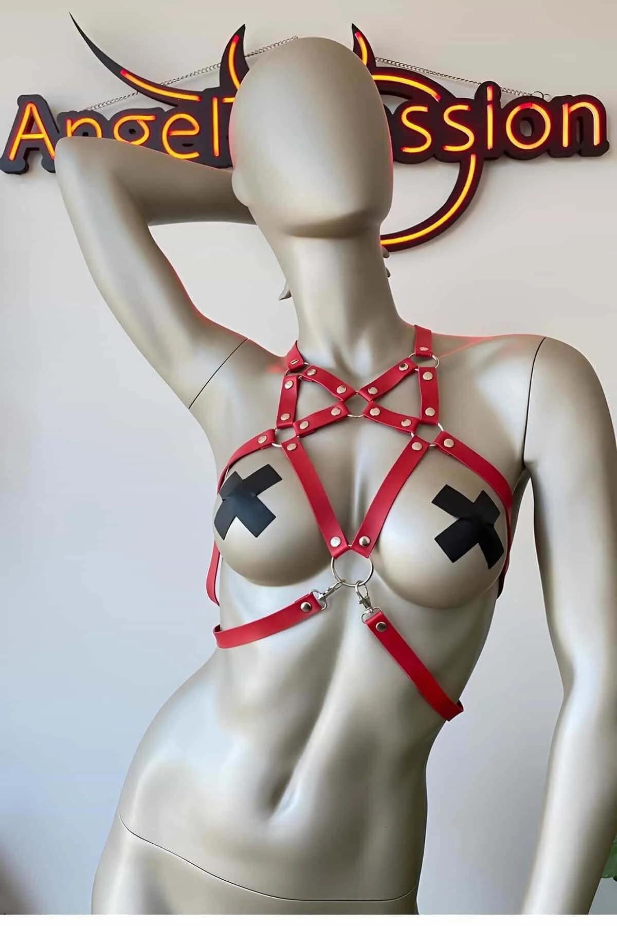 Crimson Faux Leather Adjustable Chest Harness