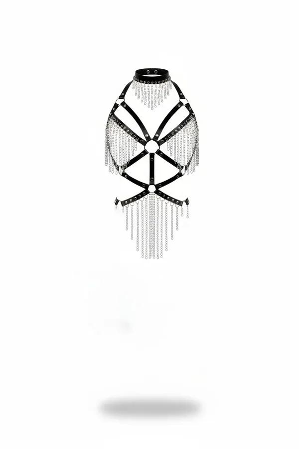 Body Harness Choker with Draped Chains & Adjustable Fit