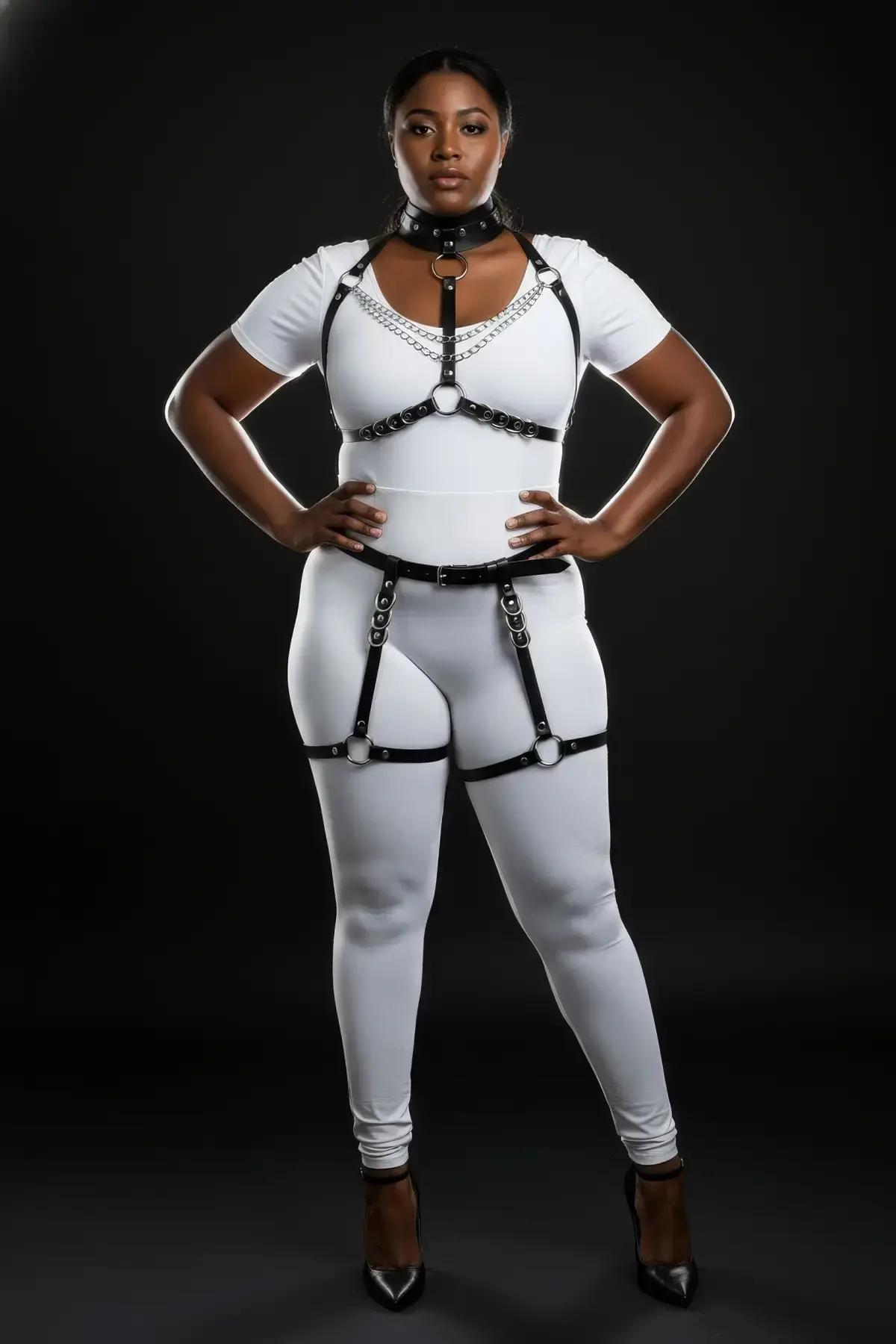 Full Body Harness Set with Garter Straps & Chain Details