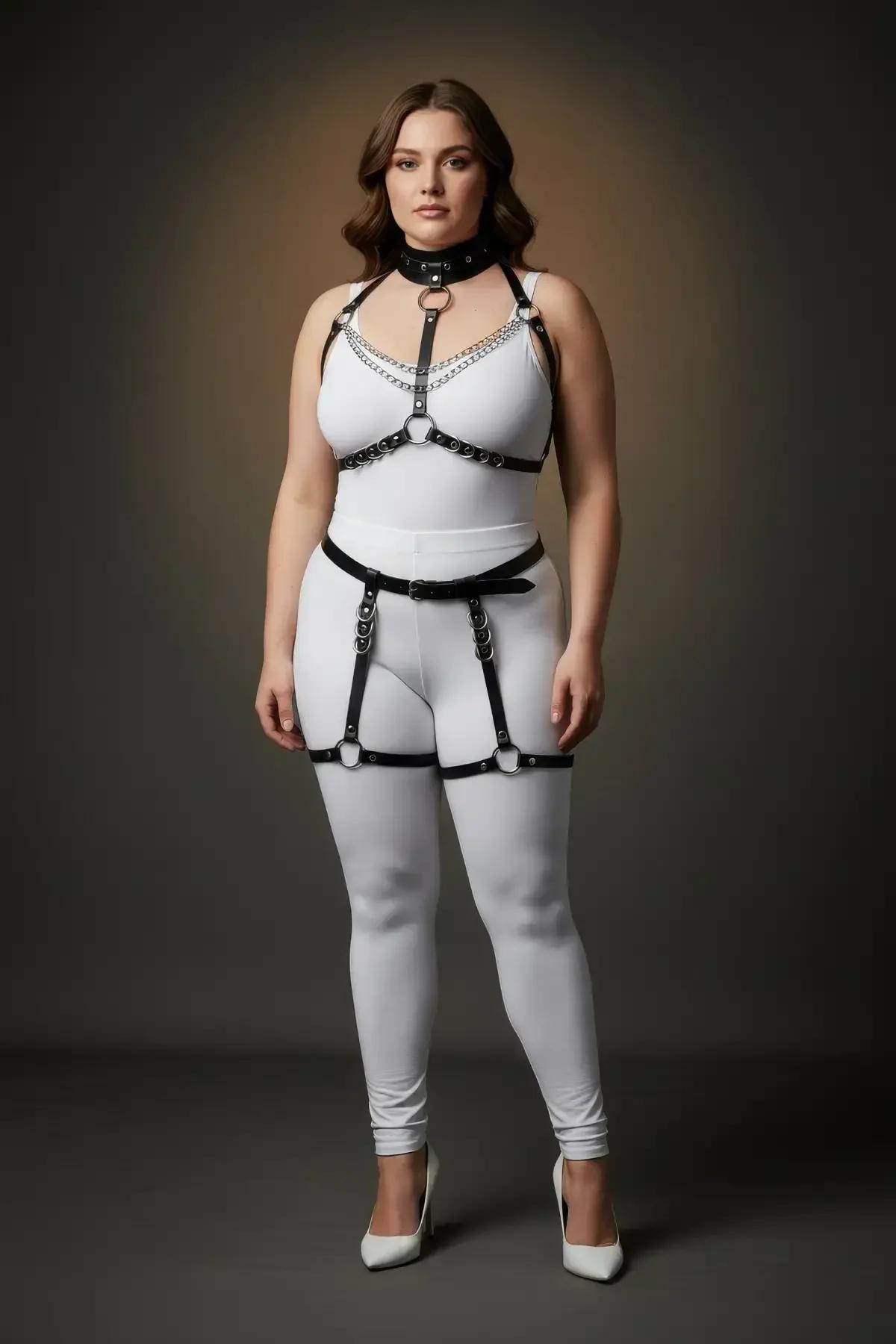 Full Body Harness Set with Garter Straps & Chain Details