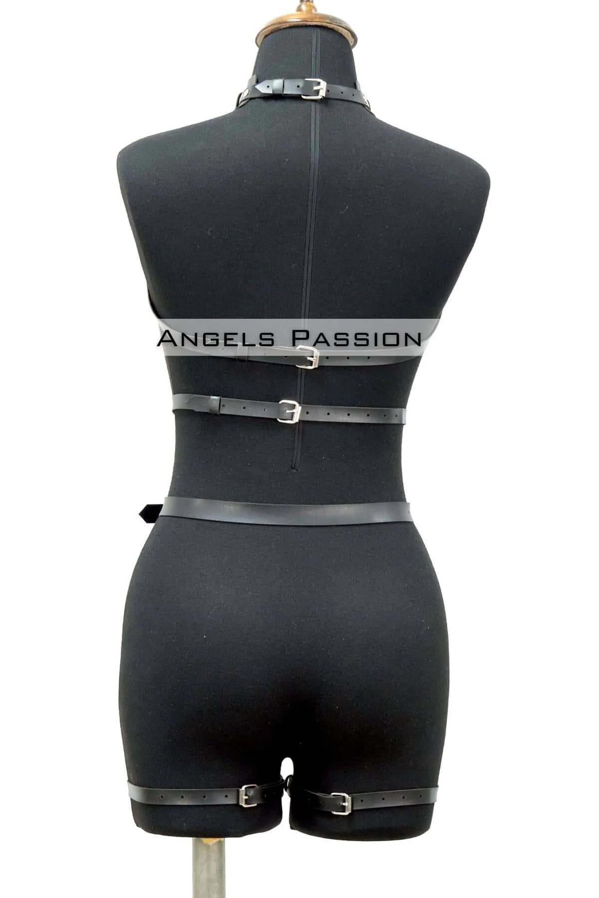 Body Harness Lingerie Set with Choker & Garter Leg Straps