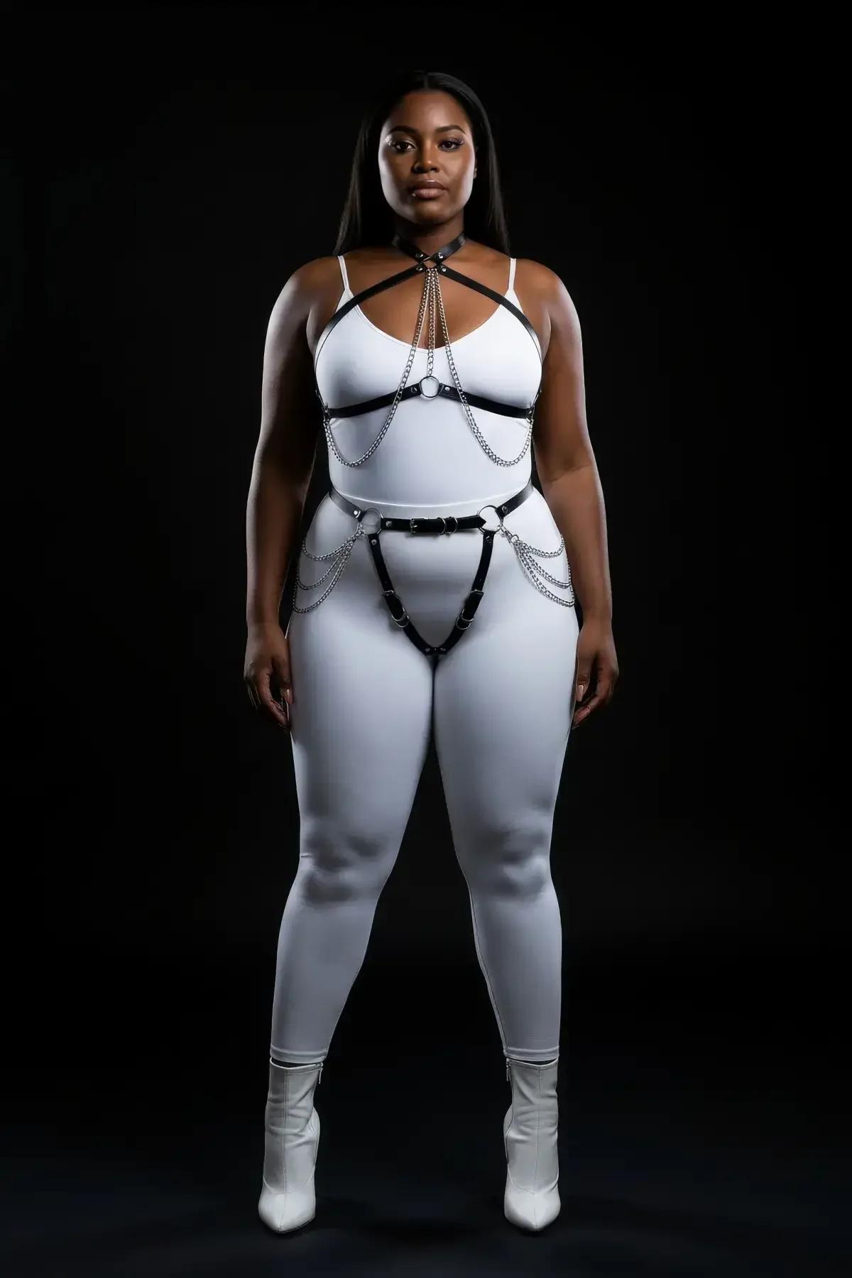 Full Body Faux Leather Harness with Chain Accents