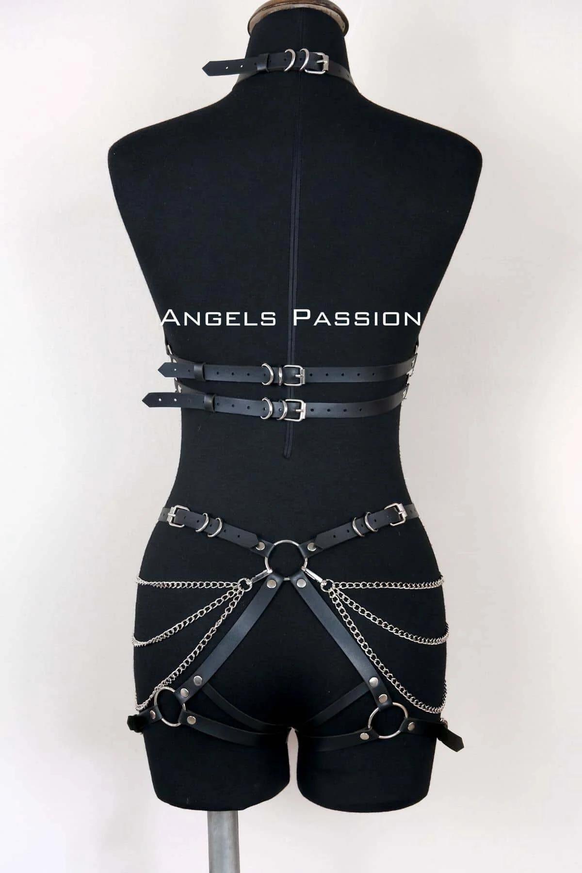Leather Body Harness with Chains - Adjustable Fashion Statement