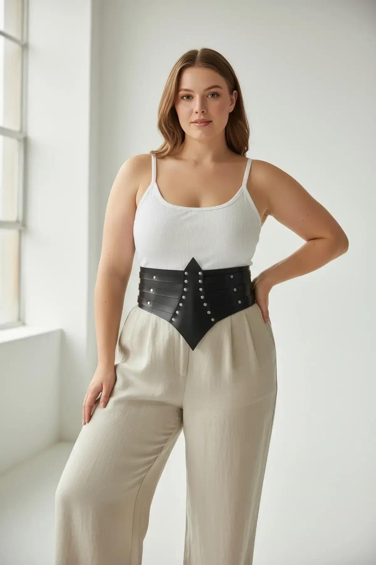 Studded Faux Leather Waist Cincher Bodice Belt