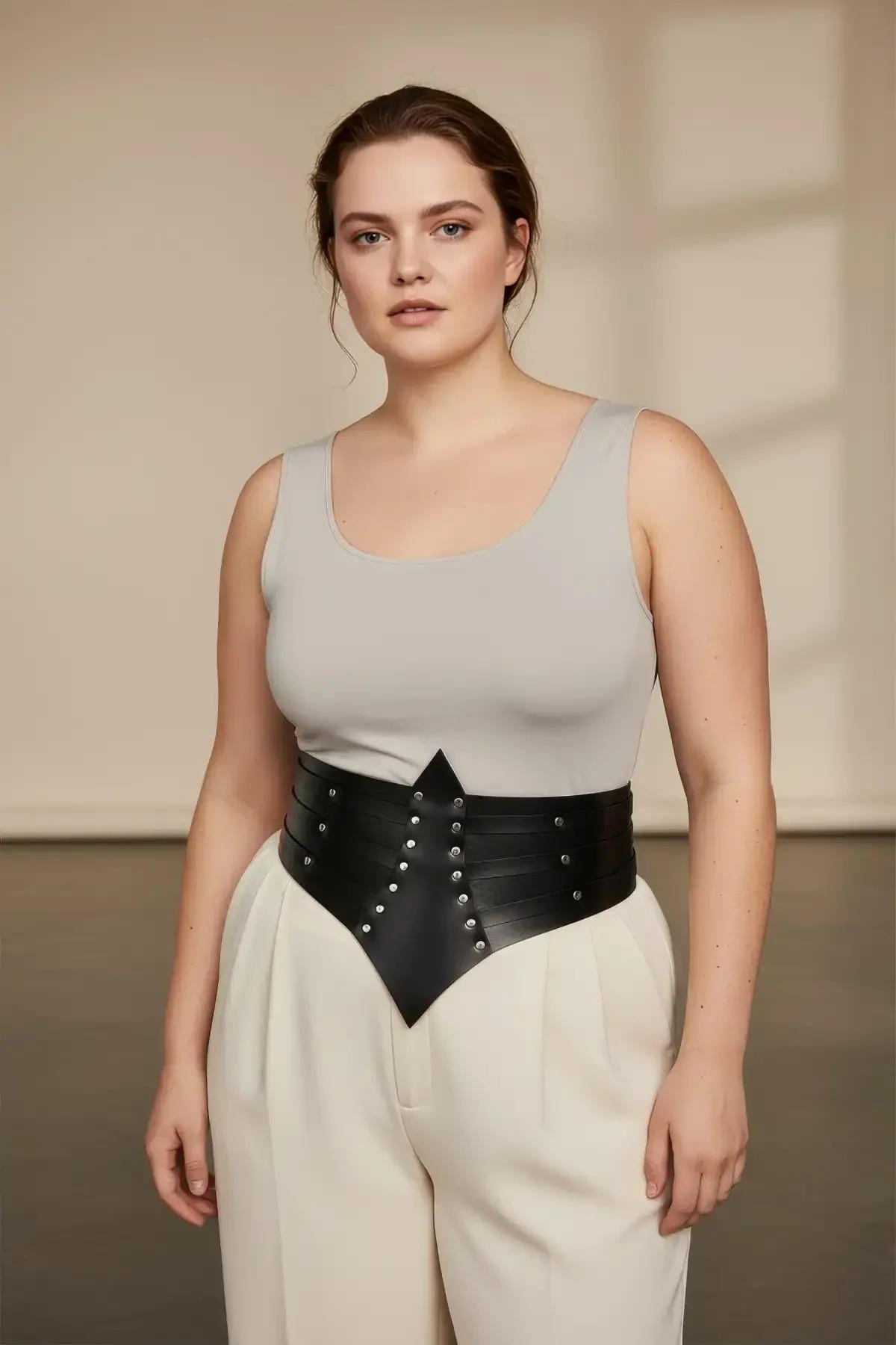 Studded Faux Leather Waist Cincher Bodice Belt