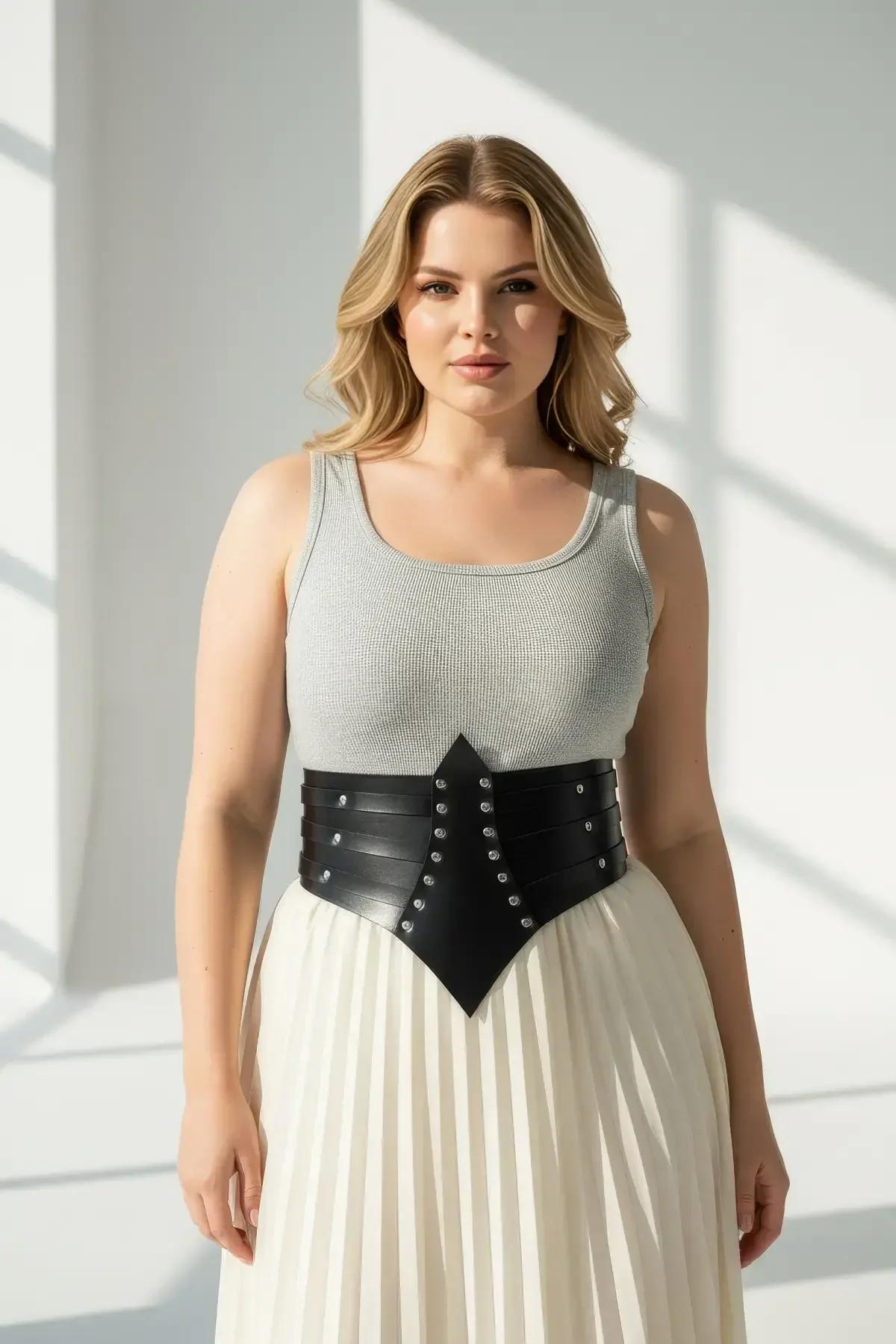 Studded Faux Leather Waist Cincher Bodice Belt